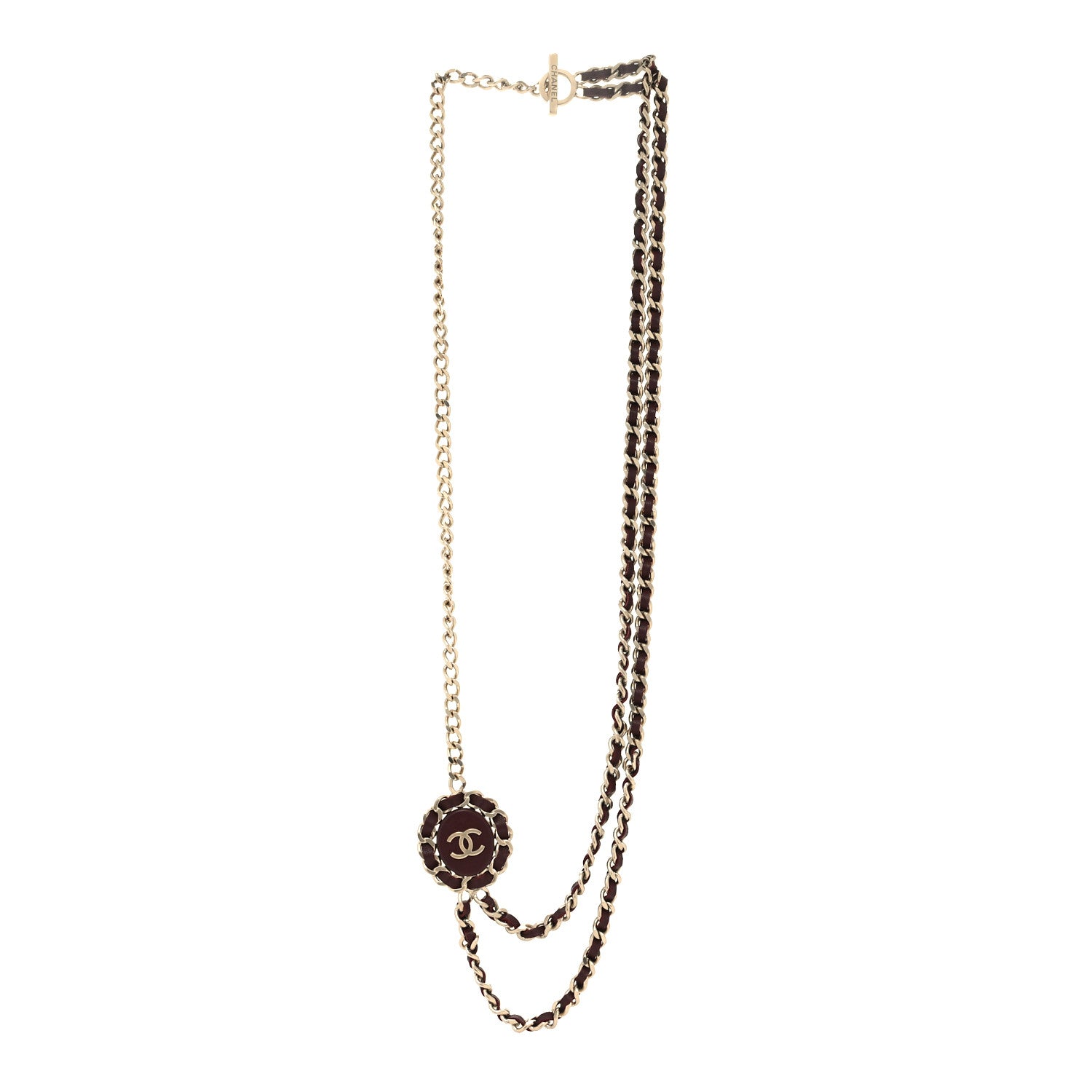 Chanel Lambskin CC Long Chain Necklace Red Gold 3 of 5