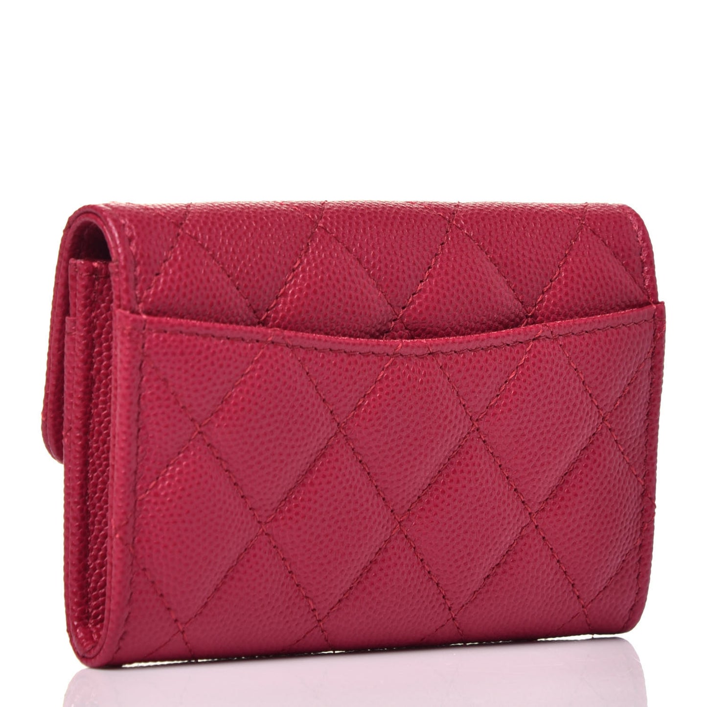 Caviar Quilted Flap Card Holder Wallet Dark Pink
