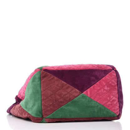 Chanel Suede Quilted Patchwork Drawstring Bag Green Pink Purple Burgundy 4 of 17
