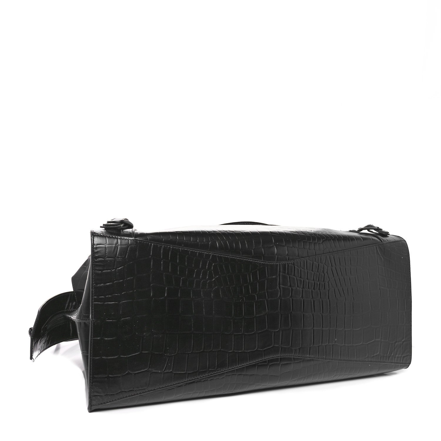 Balenciaga Semi Matte Calfskin Crocodile Embossed Neo Classic Black Hardware Large Top Handle Bag Black 4 of 10