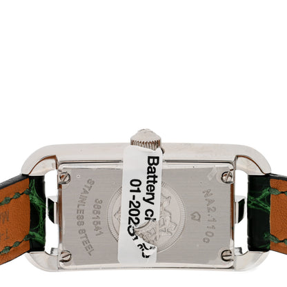 Hermes Stainless Steel Alligator Diamond Malachite 17mm Nantucket Quartz Watch Vert Moyen 4 of 5