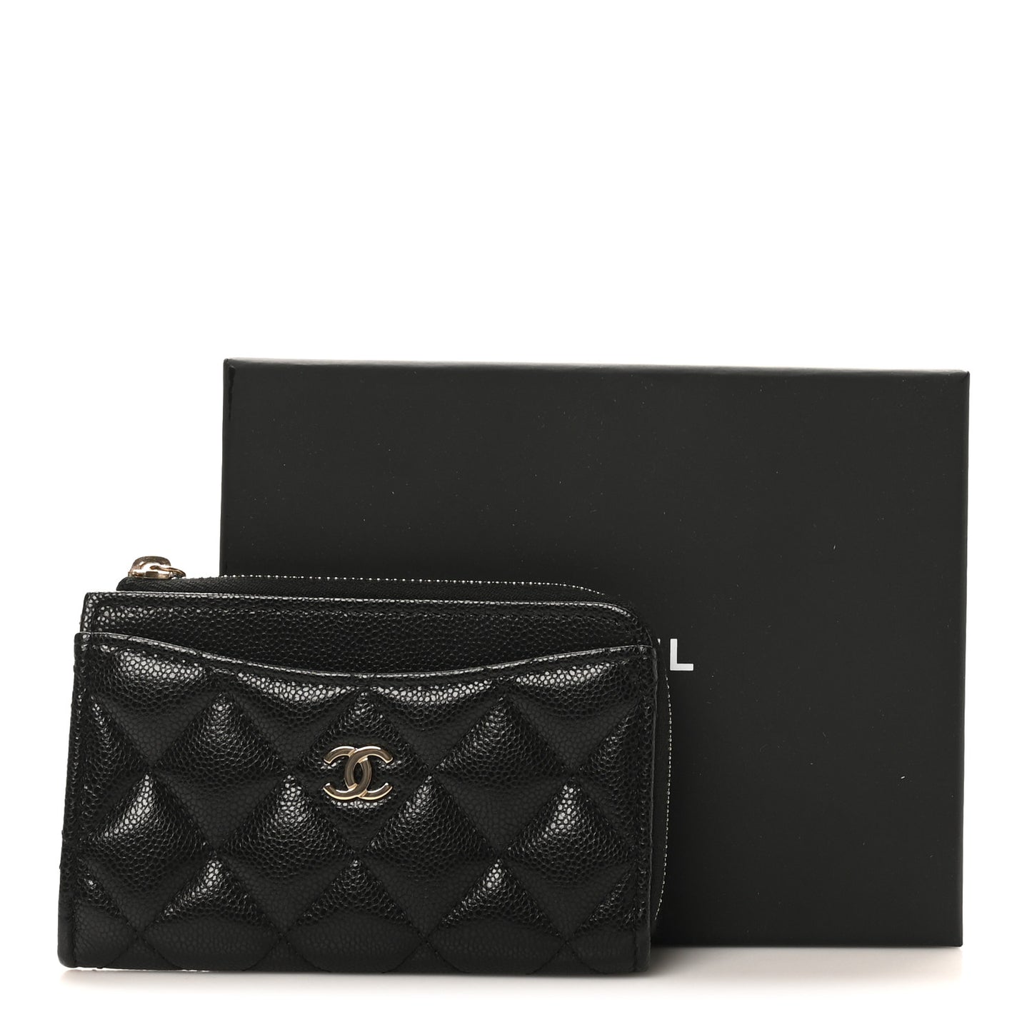 Caviar Quilted CC Zip Around Card Holder Black