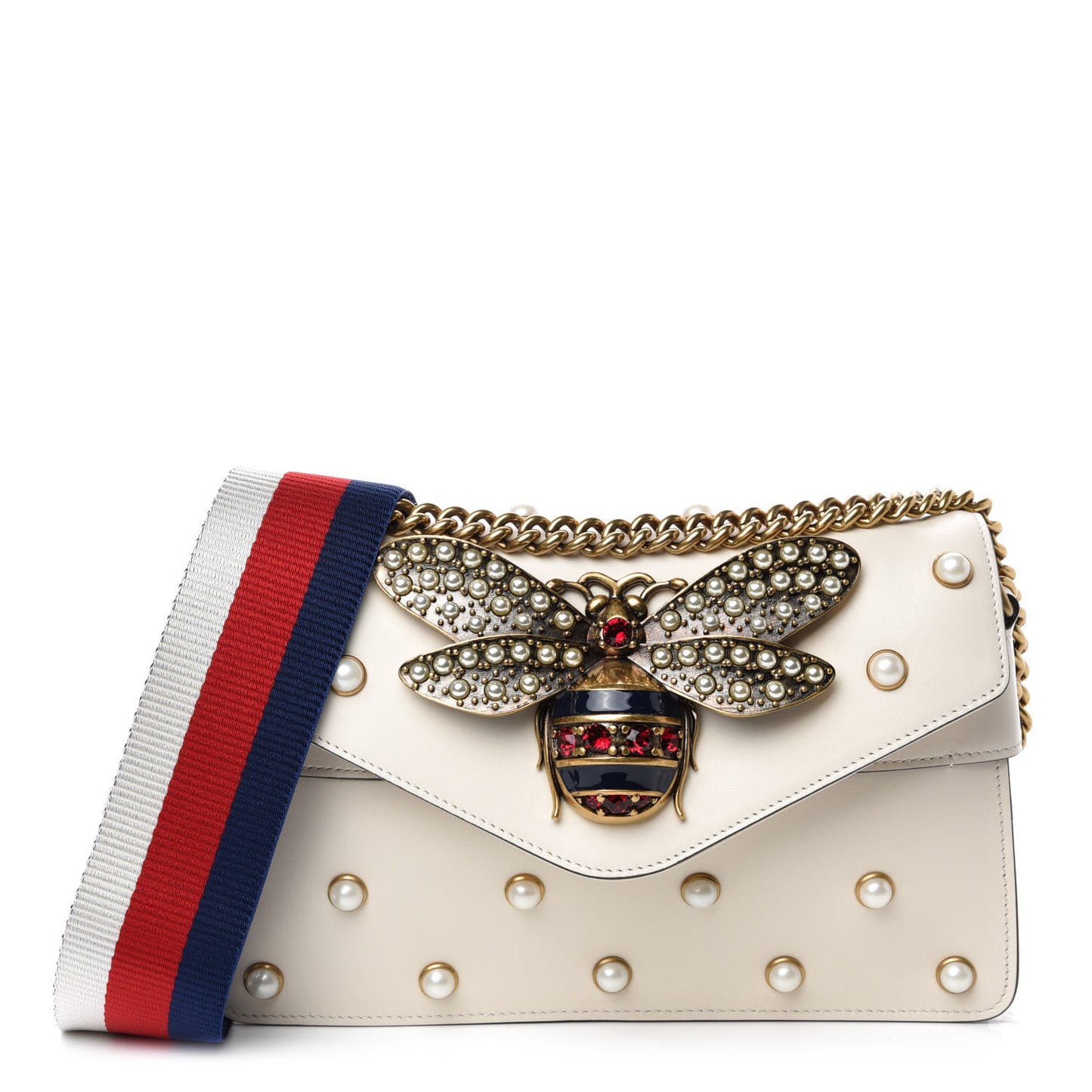 Nappa Pearl Studded Mini Queen Margaret Broadway Shoulder Bag Mystic White