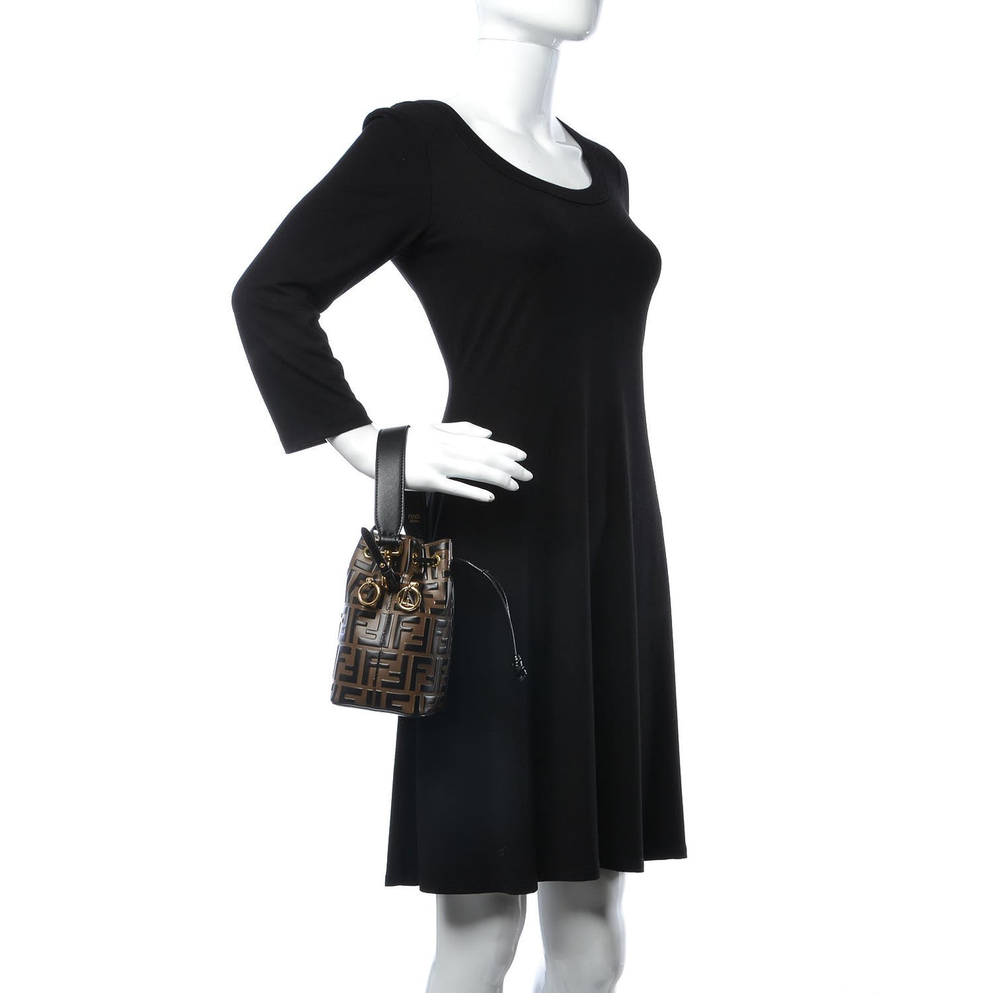 Vitello Liberty F is Fendi Bi-Color FF 1974 Embossed Mini Mon Tresor Bucket Bag Maya Black