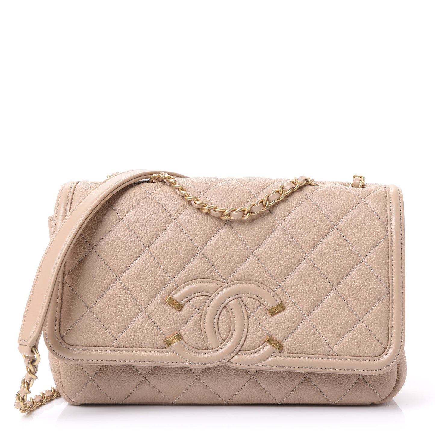 Caviar Quilted Small CC Filigree Flap Beige