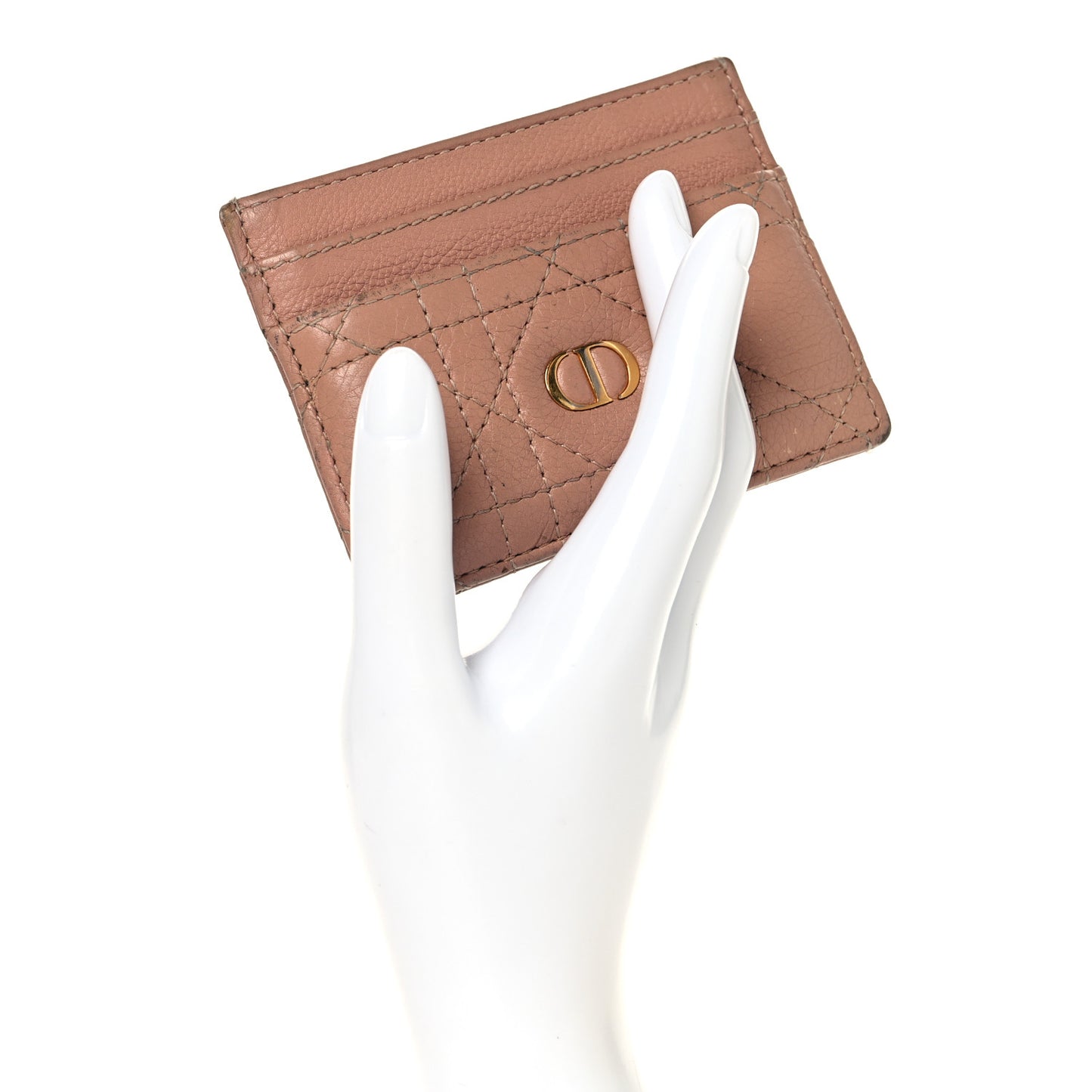 Supple Calfskin Cannage Caro Five-Slot Card Holder Rose Des Vents