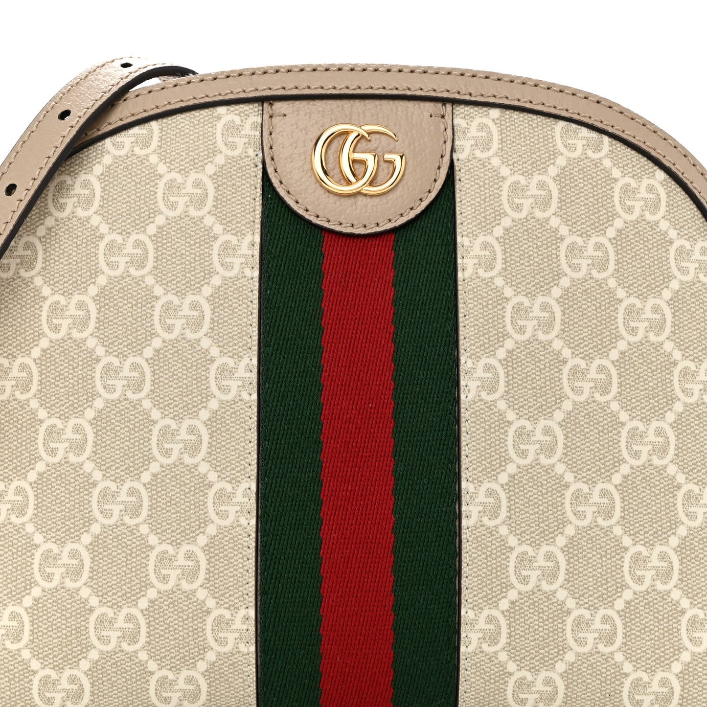 GG Supreme Monogram Textured Dollar Calfskin Web Small Ophidia Dome Shoulder Beige Mystic White Oatmeal