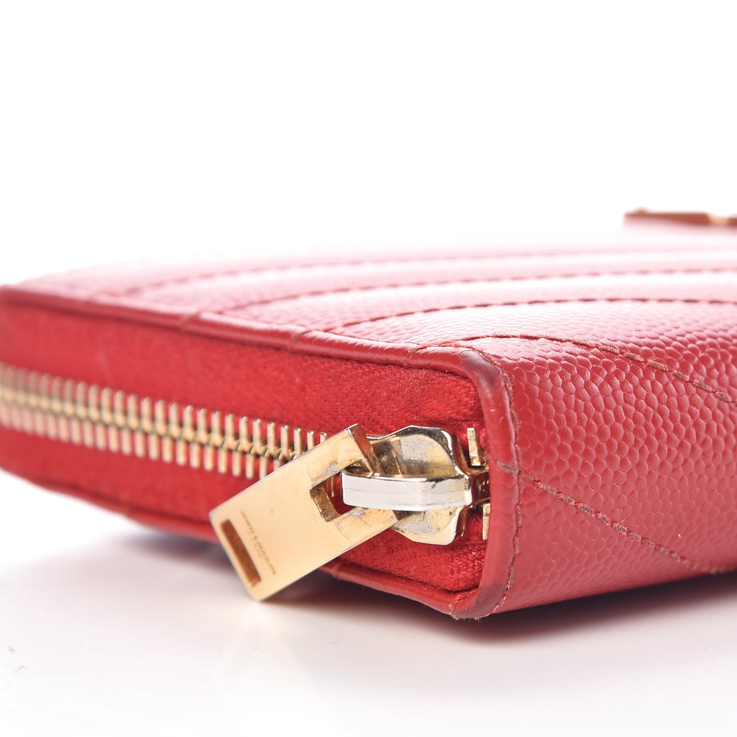 Grain De Poudre Matelasse Chevron Monogram Zip Around Wallet Red