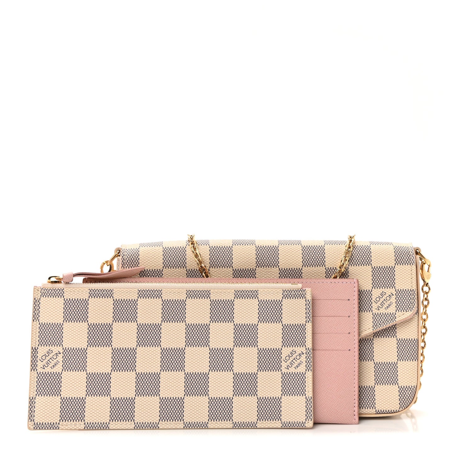 Damier Azur Pochette Felicie Chain Wallet Rose Ballerine