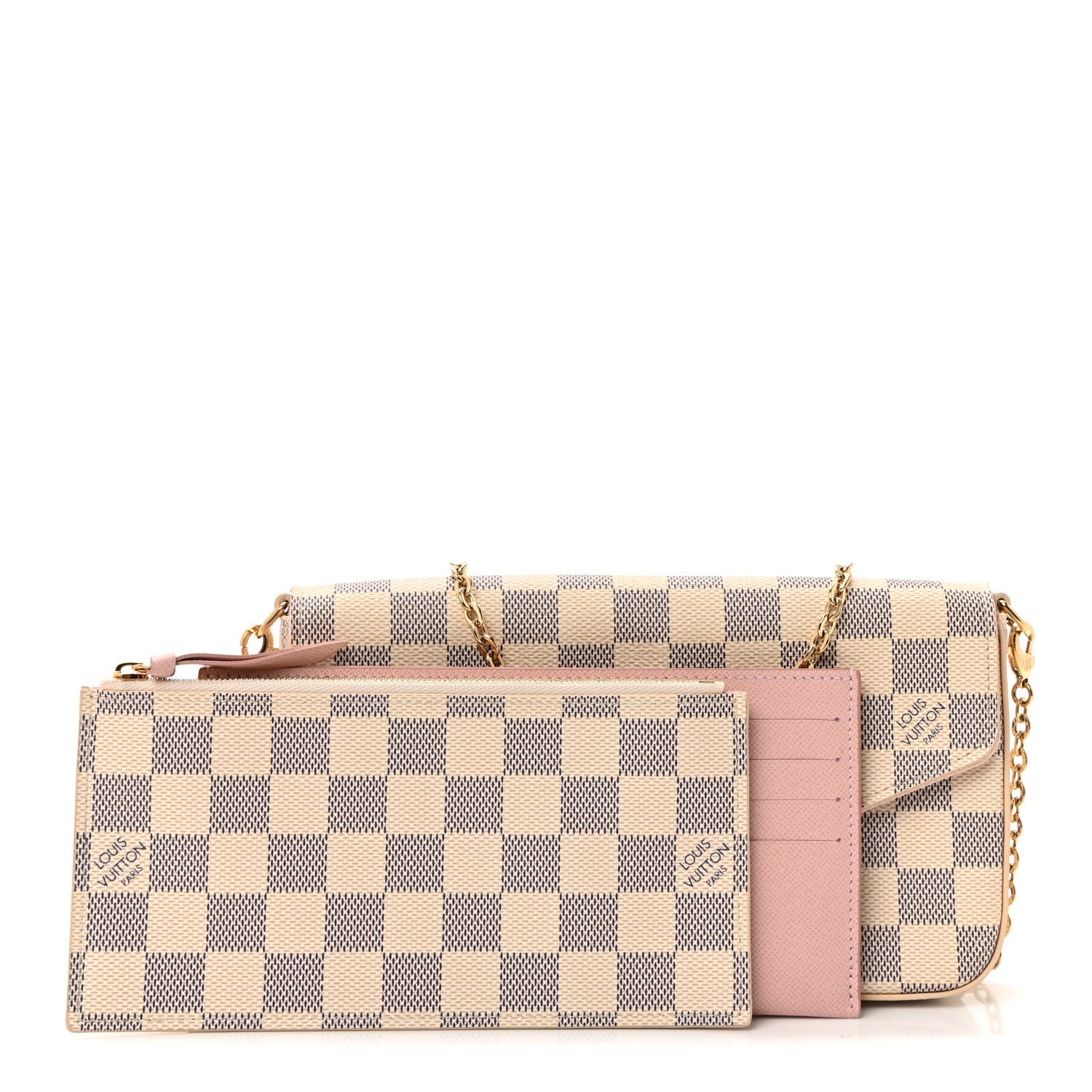 Louis Vuitton Damier Azur Pochette Felicie Chain Wallet Rose Ballerine 3 of 10