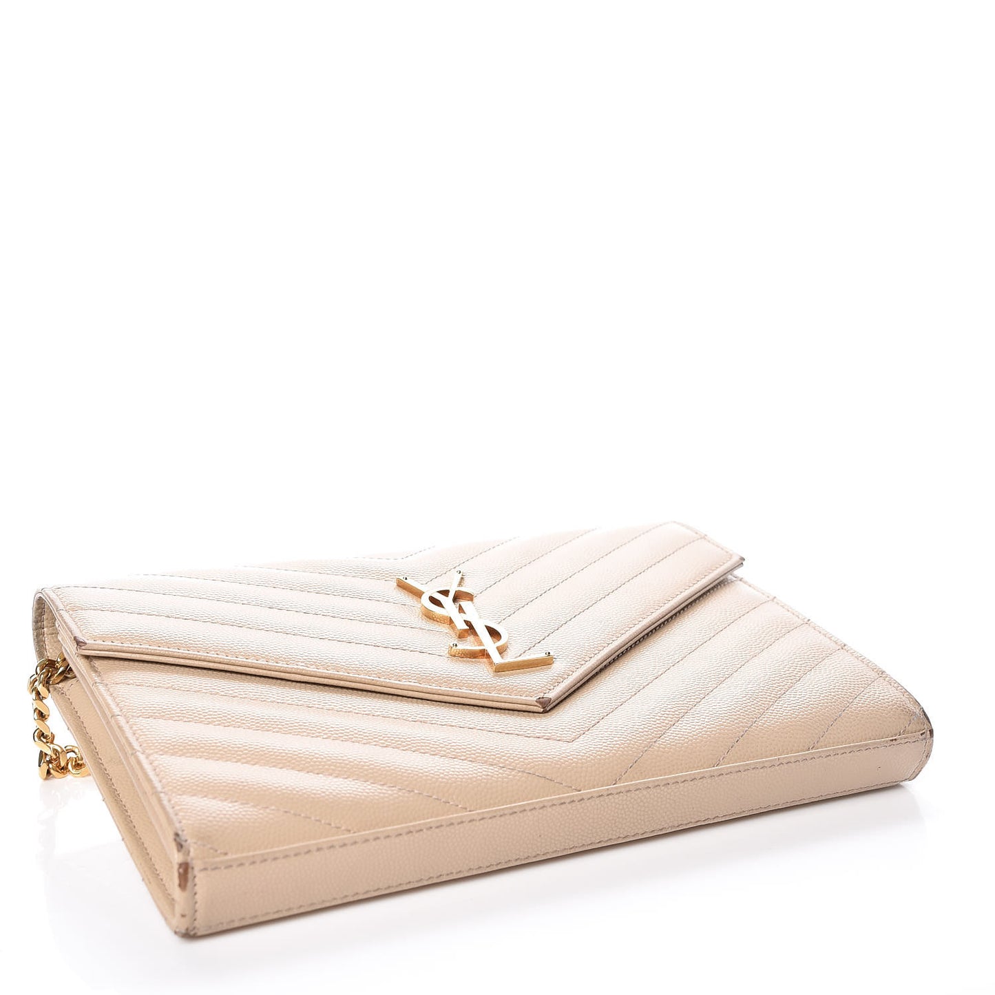 Grain De Poudre Matelasse Chevron Monogram Chain Wallet Deep Beige