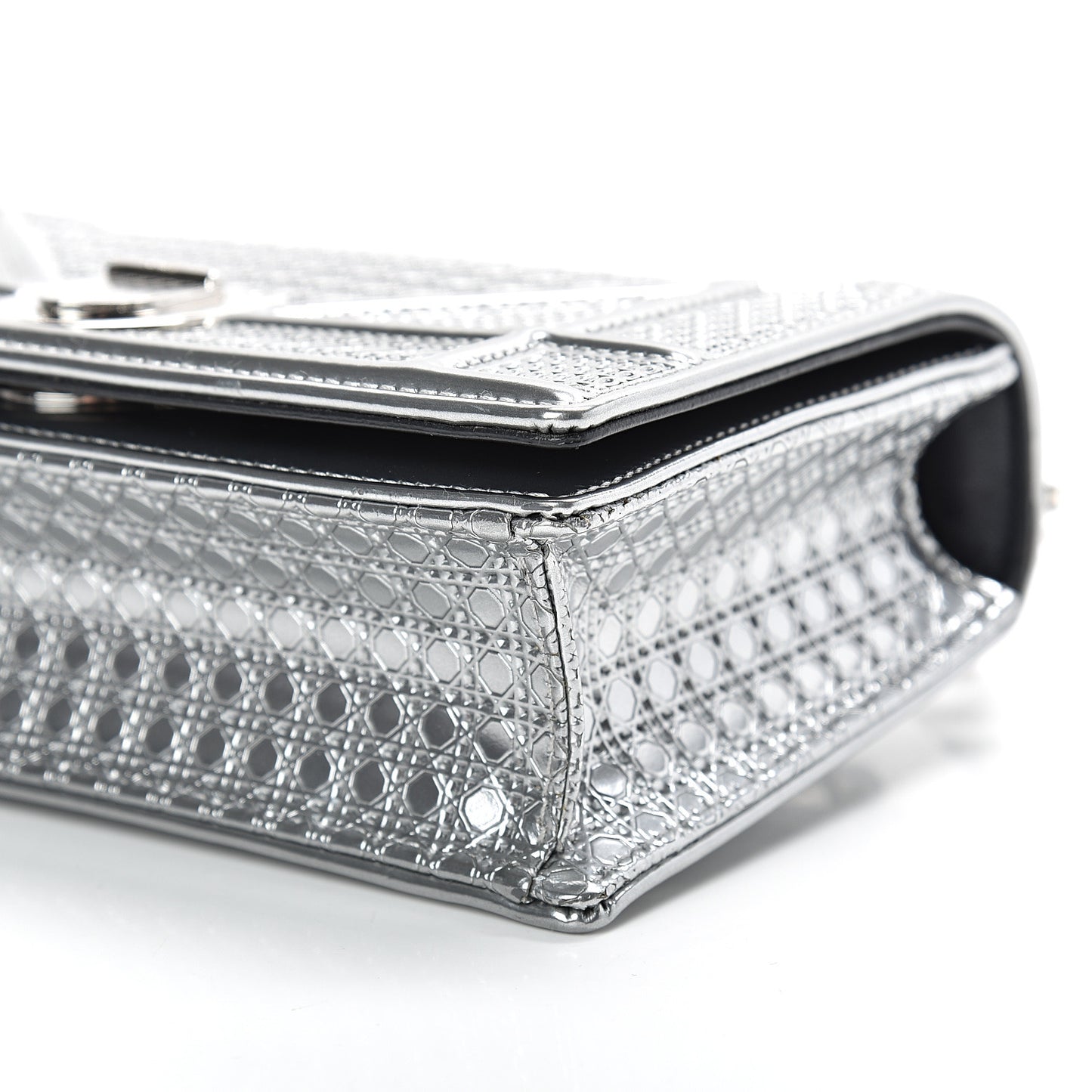 Metallic Patent Micro-Cannage Mini Diorama Flap Bag Silver