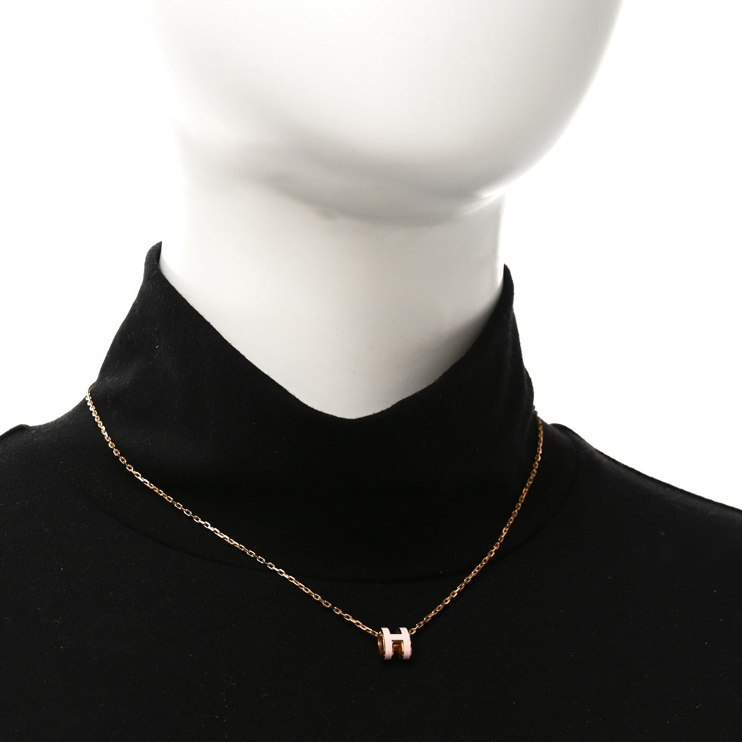 Hermes Lacquered Rose Gold Mini Pop H Pendant Necklace Rose Dragee 2 of 4