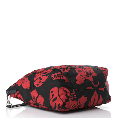 Prada Tessuto Nylon Saffiano Hibiscus Print Tote Black Rosso 4 of 13