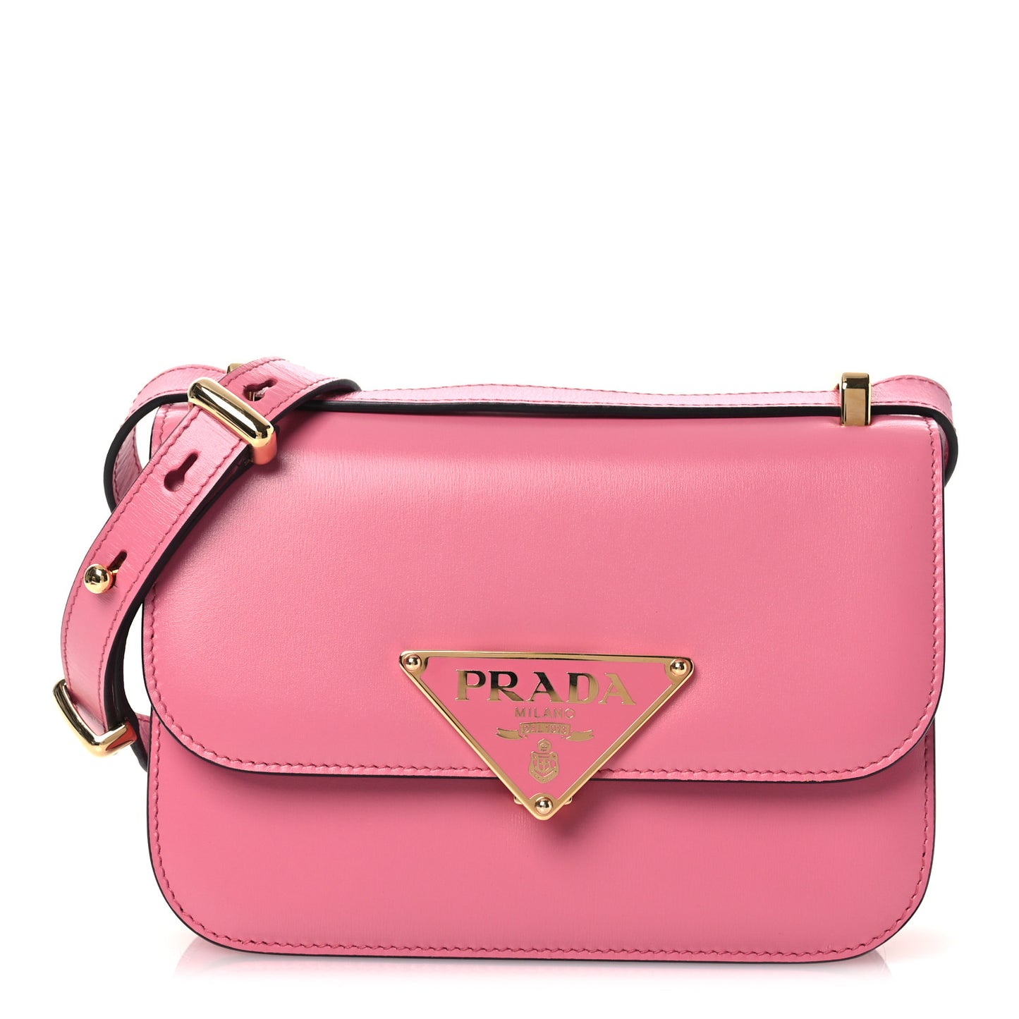 Box Calfskin Triangle Embleme Flap Shoulder Bag Begonia