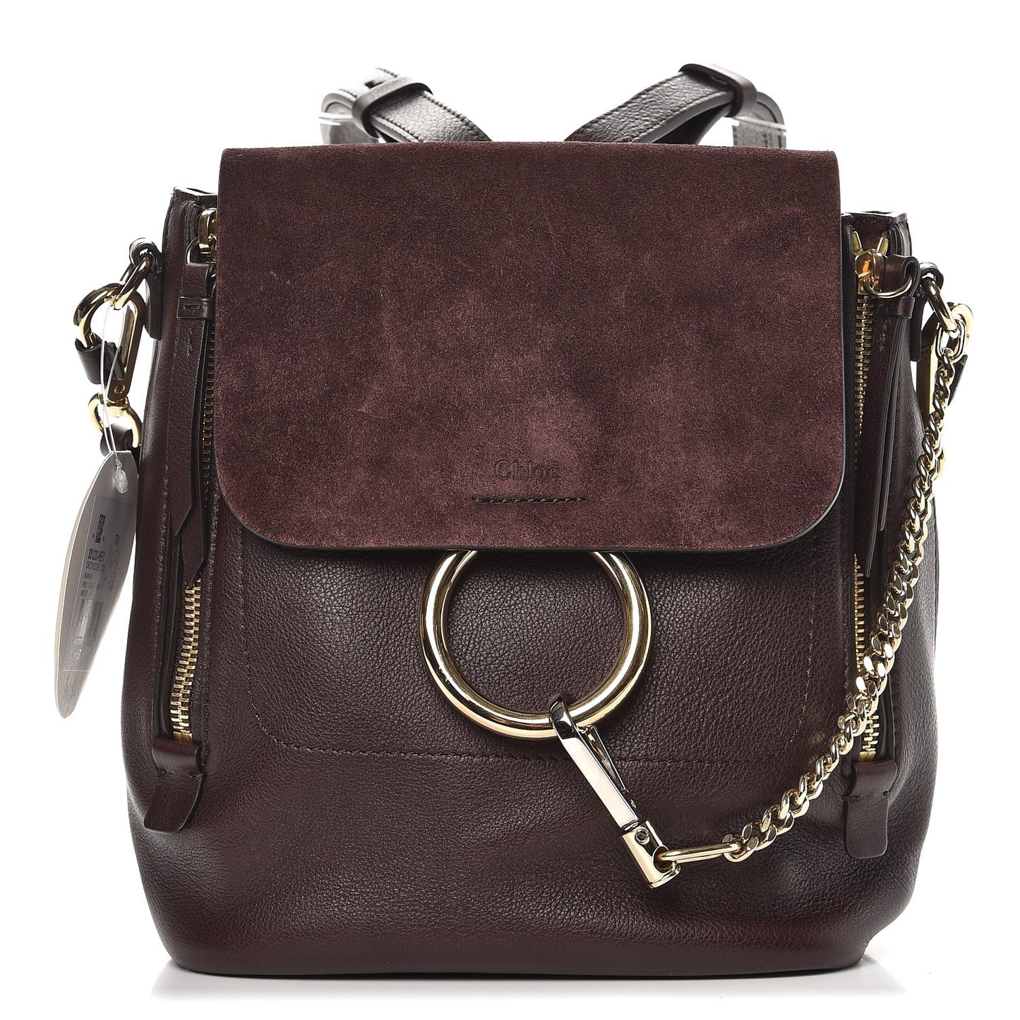 Suede Calfskin Small Faye Backpack Carbon Brown