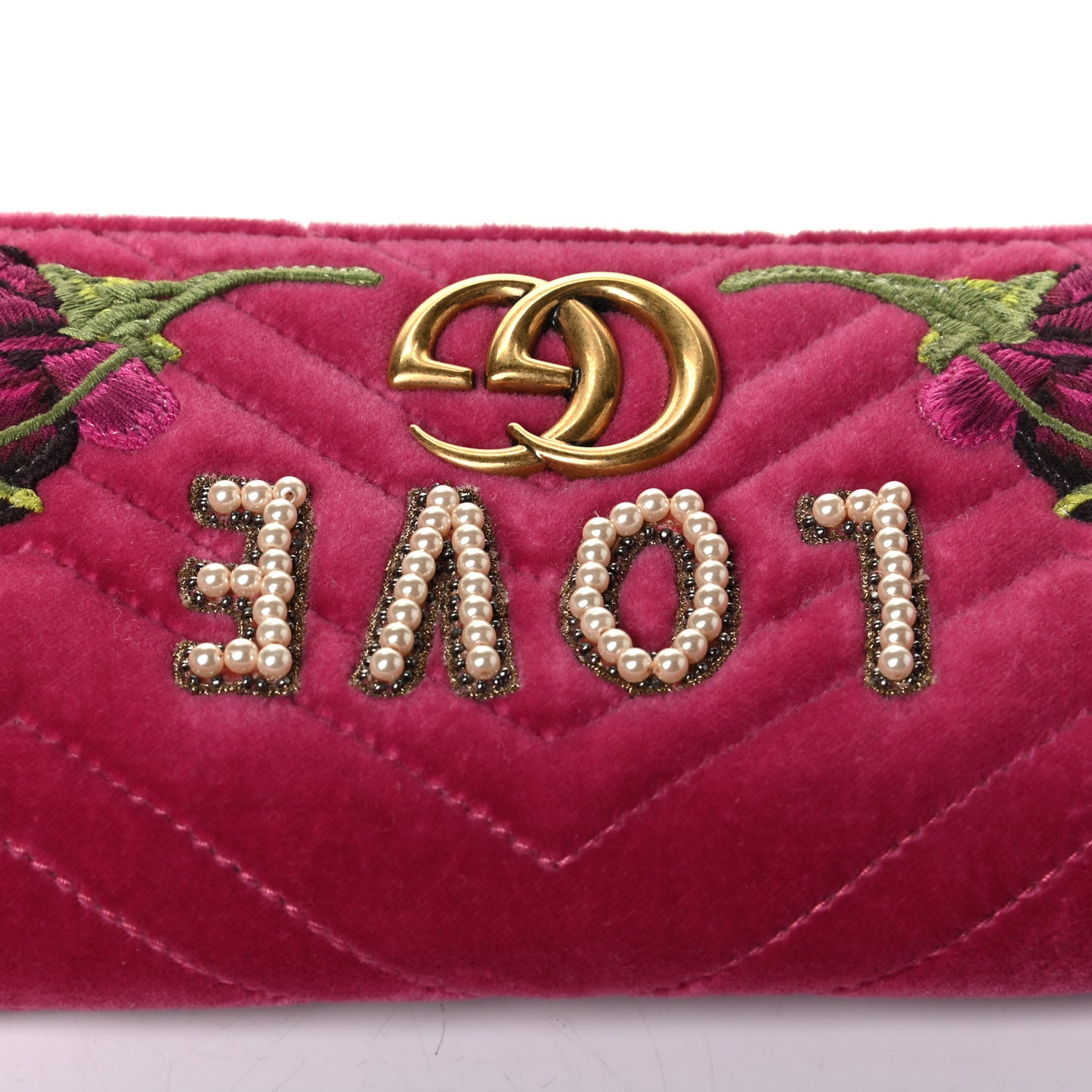 Velvet Matelasse Love Embroidered GG Marmont Mini Bag Light Raspberry Rose