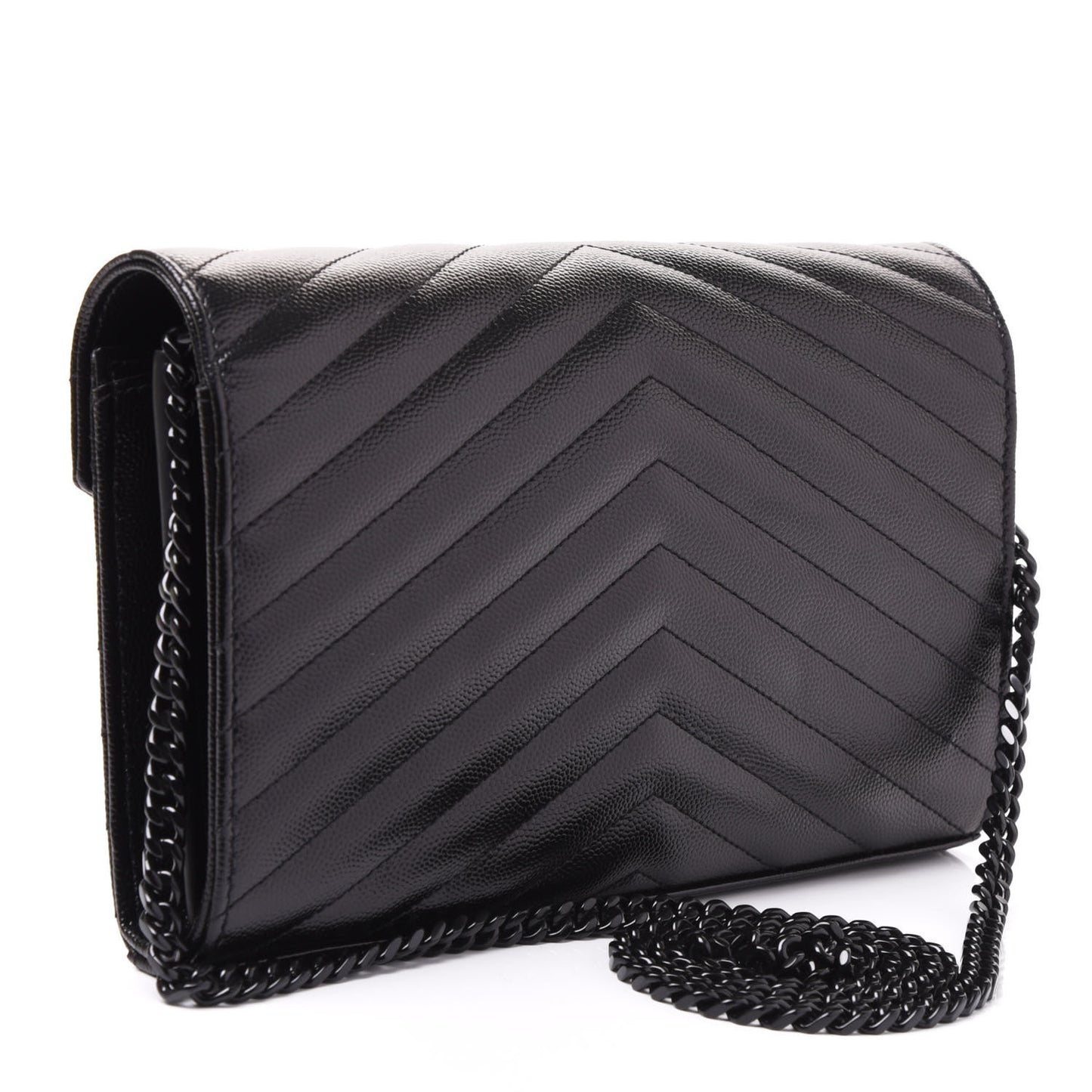 Grain De Poudre Matelasse Chevron Monogram Chain Wallet Black