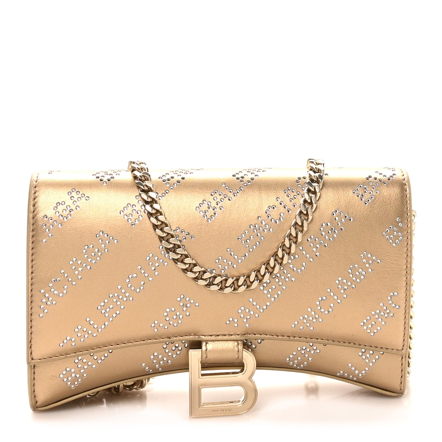 Metallic Smooth Calfskin Crystal Diagonal Allover Logo Hourglass Wallet Light Gold Crystal