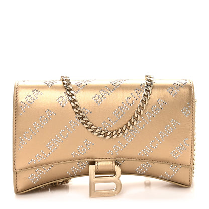 Balenciaga Metallic Smooth Calfskin Crystal Diagonal Allover Logo Hourglass Wallet Light Gold Crystal 1 of 9