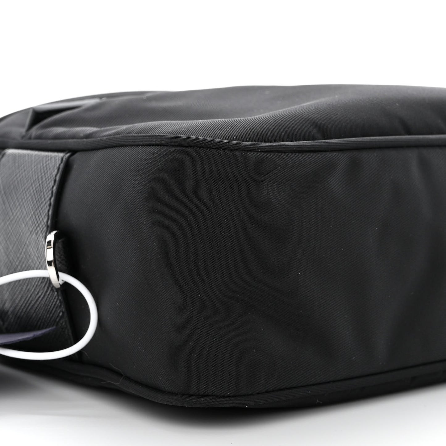 Re-Nylon Vela Saffiano Pocket Double Zip Shoulder Bag Black
