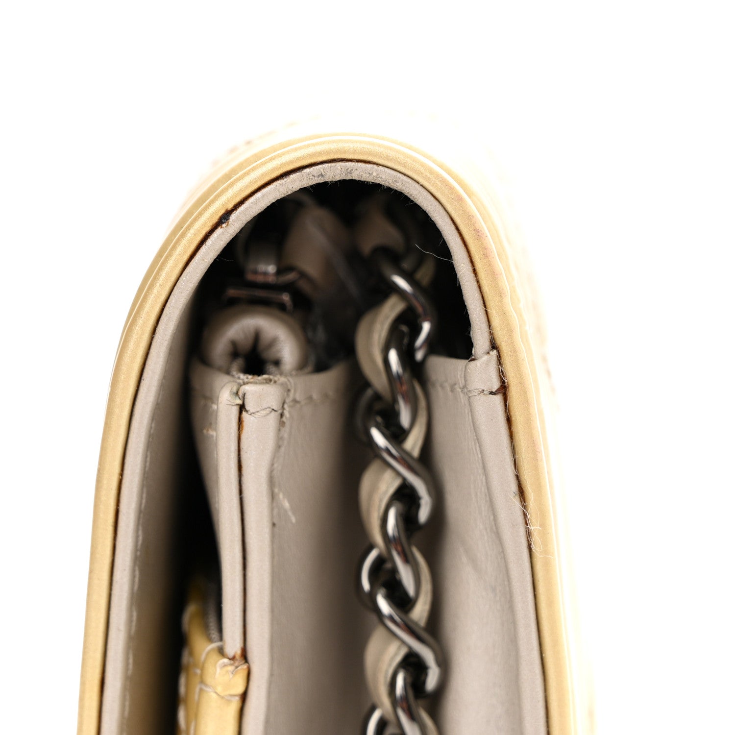 Chanel Iridescent Patent Calfskin Quilted Boy Wallet On Chain WOC Beige 14 of 15