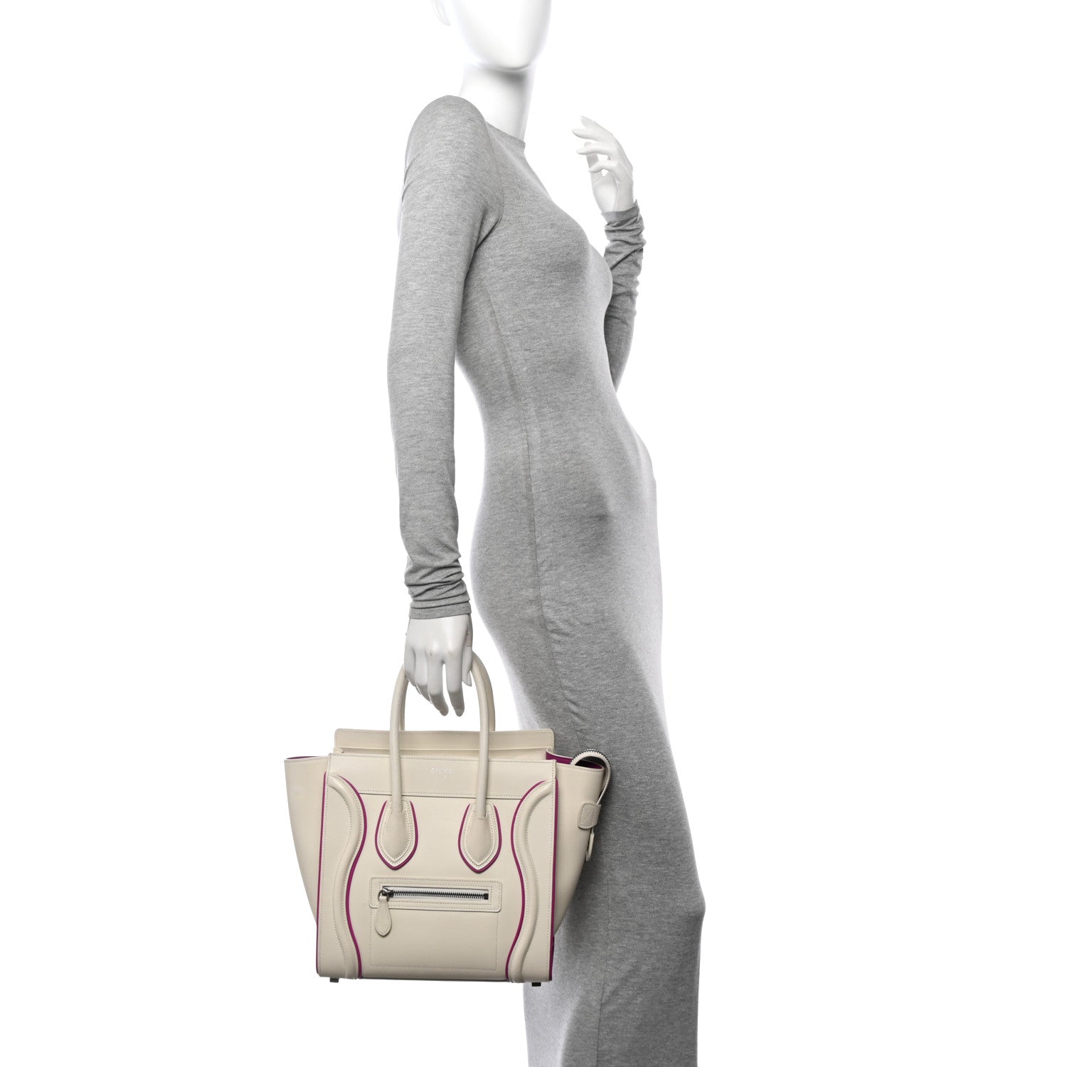 Celine Smooth Calfskin Micro Luggage White Magenta 2 of 16