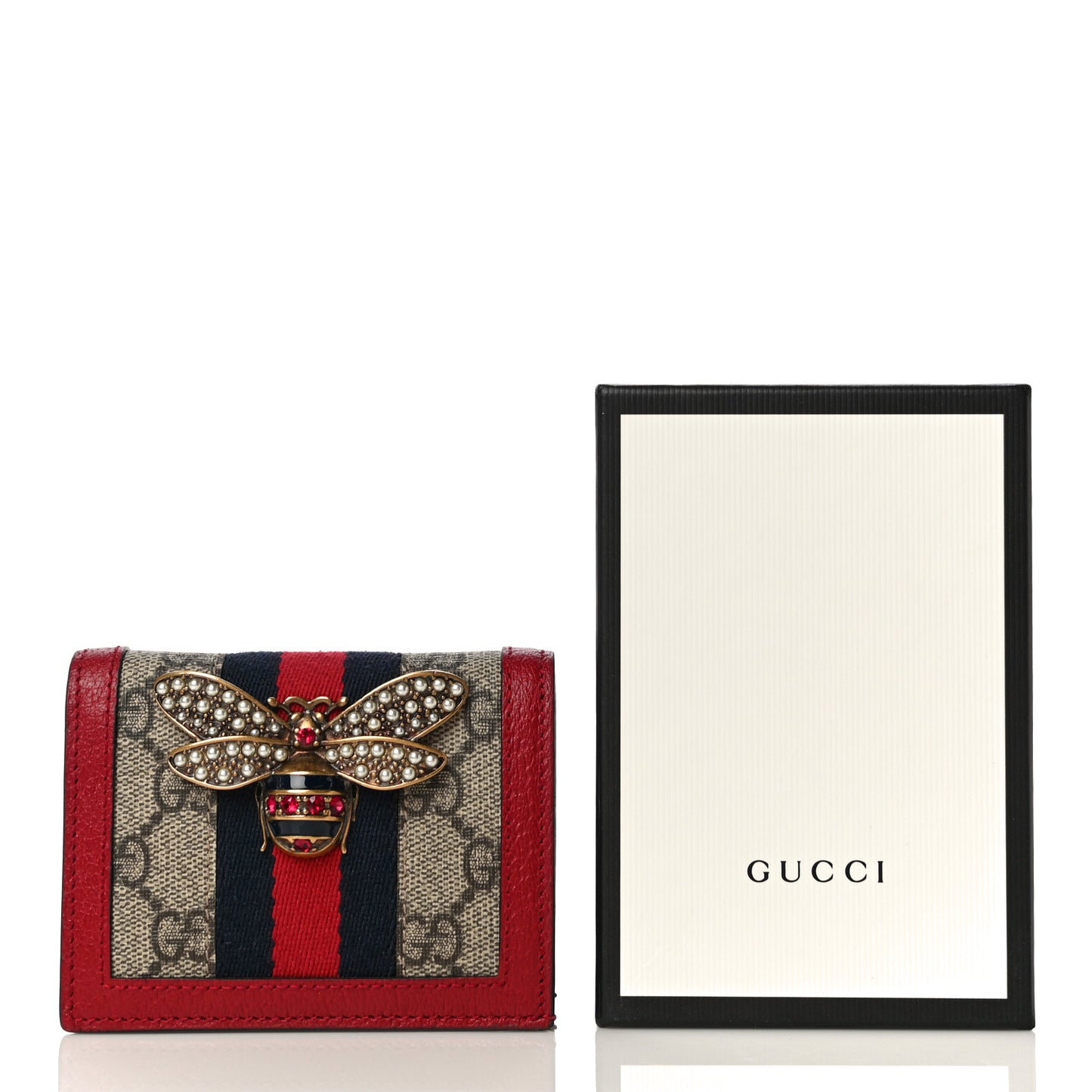 GG Supreme Monogram Queen Margaret Card Case Red