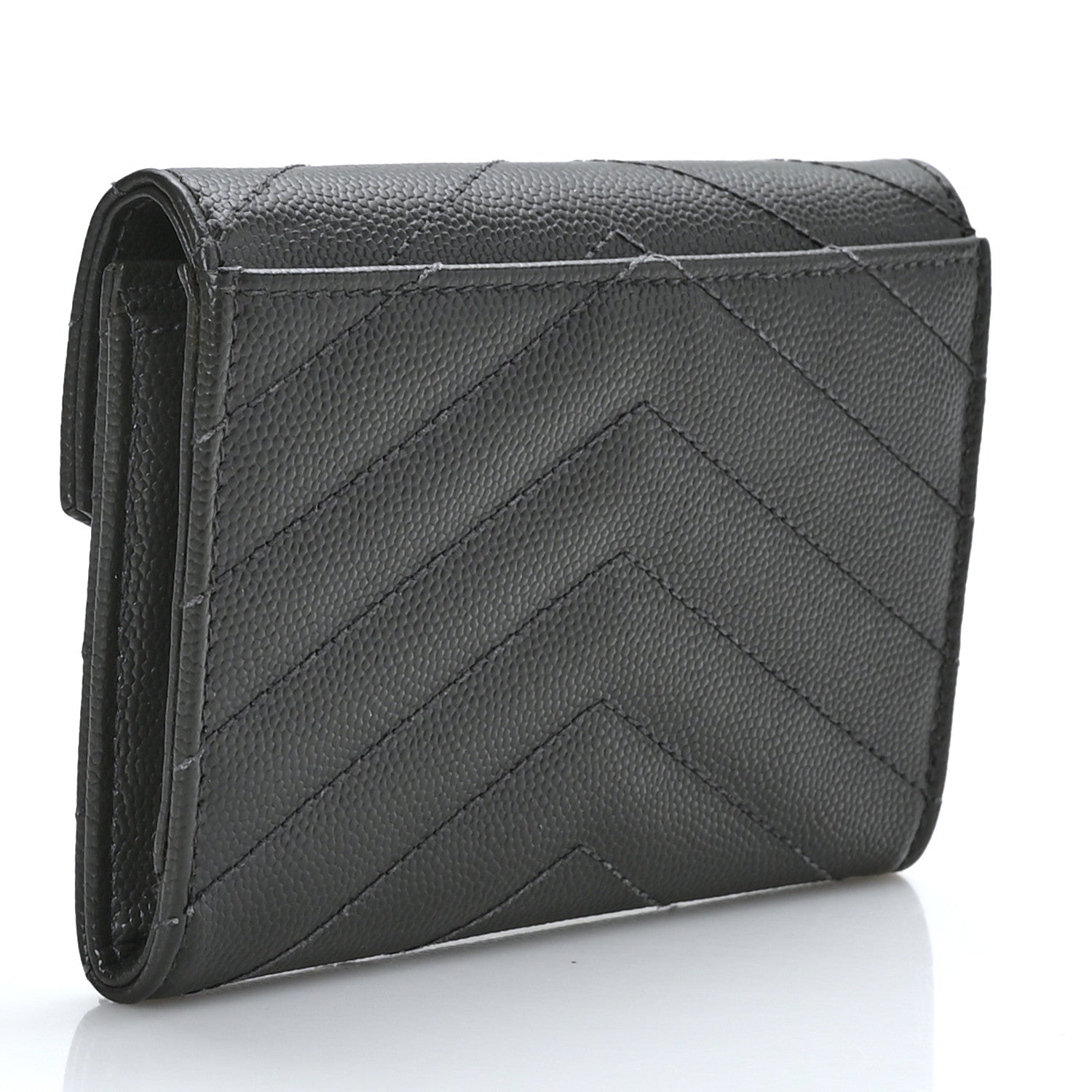 Saint Laurent Grain De Poudre Matelasse Chevron Small Monogram Envelope Wallet Earth 3 of 7