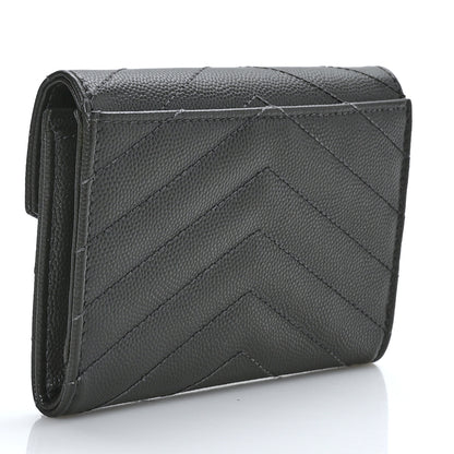Saint Laurent Grain De Poudre Matelasse Chevron Small Monogram Envelope Wallet Earth 3 of 7