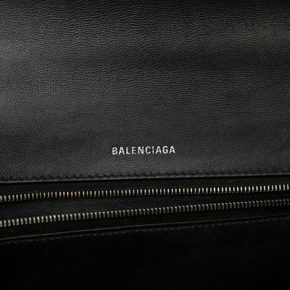 Balenciaga Shiny Calfskin Monochrome Crocodile Embossed Medium Hourglass Top Handle Bag Black 6 of 20