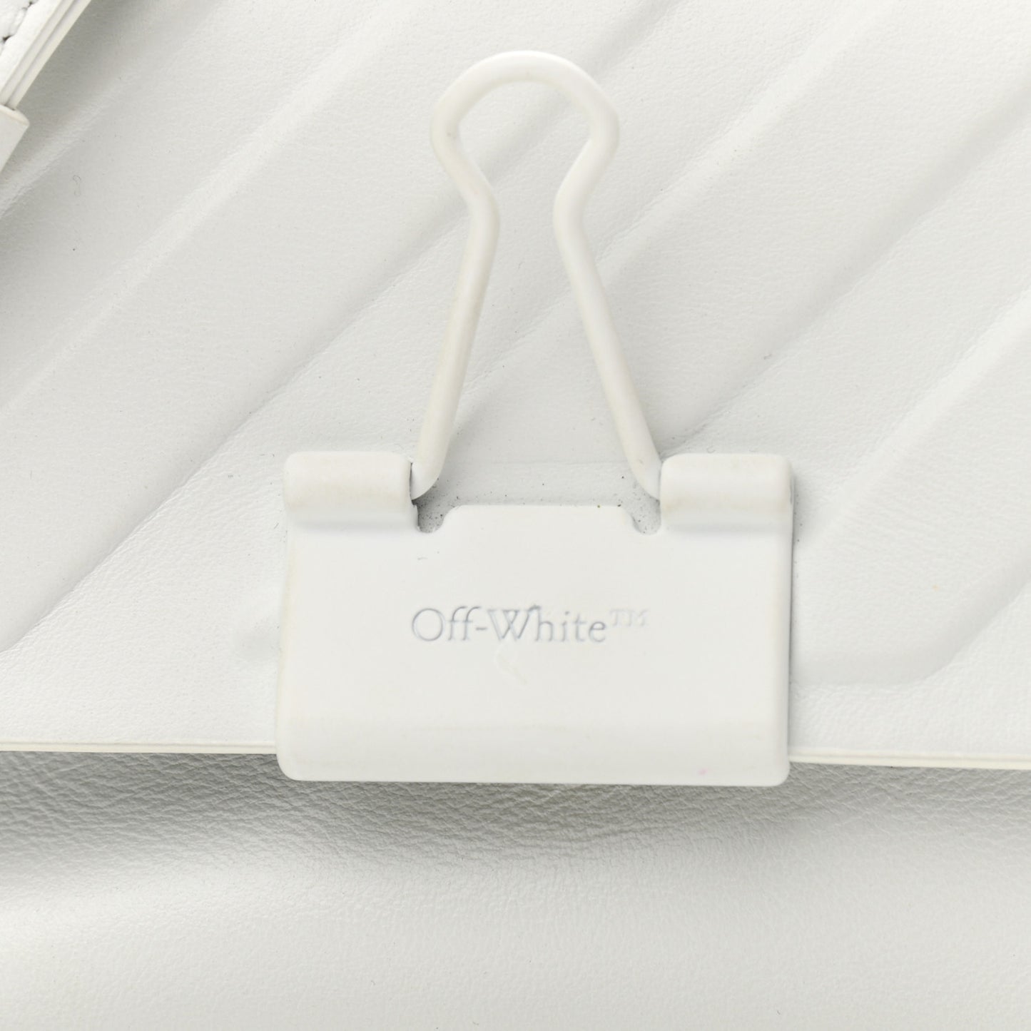 Calfskin Striped Diag Binder Flap Bag White