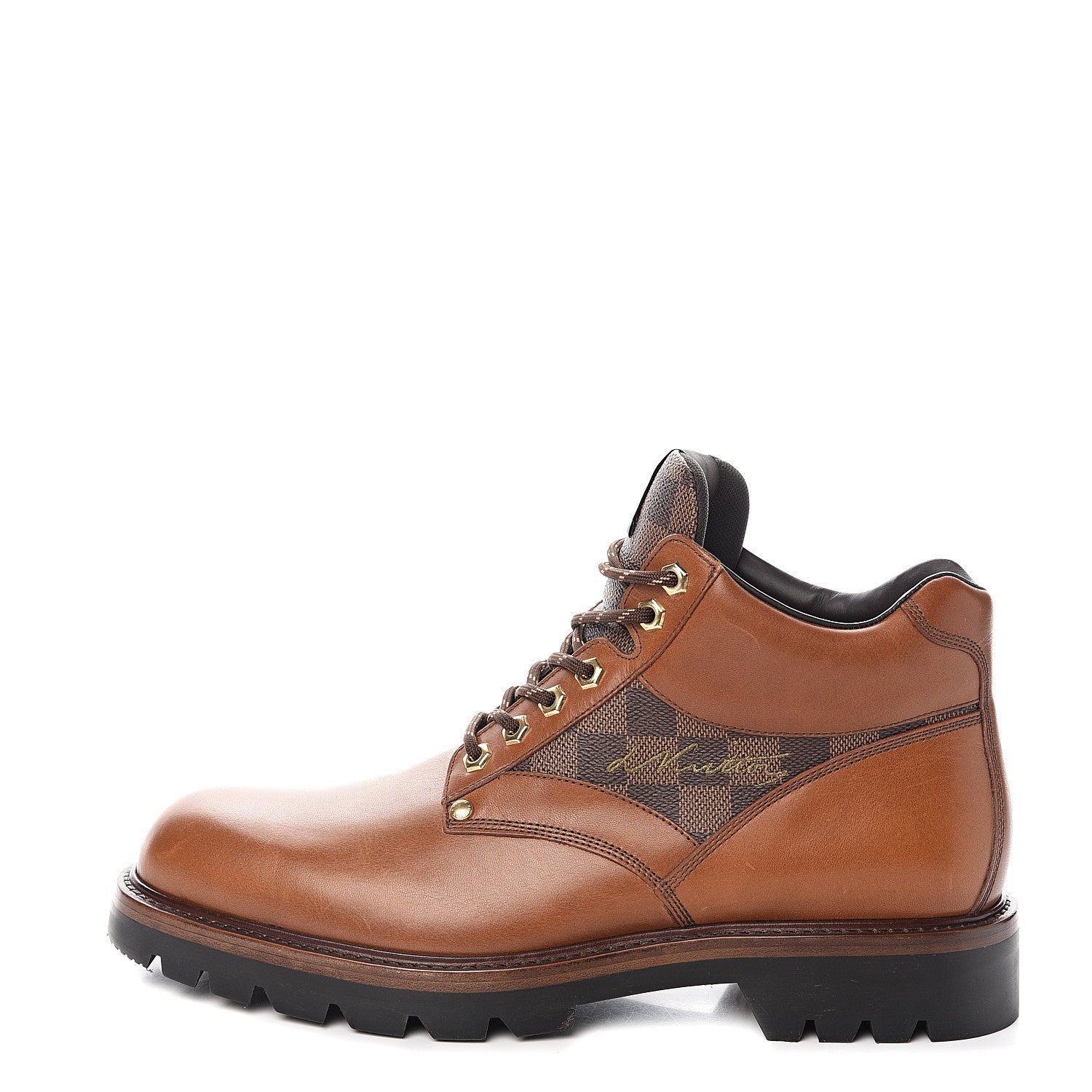 Louis Vuitton Calfskin Damier Ebene Oberkampf Ankle Boots 9 Cognac 1 of 8