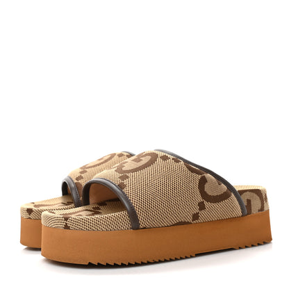 Gucci Monogram Jumbo GG Nappa Samoa Platform 40mm Slide Sandals 35 Camel Ebony New Acero 3 of 8