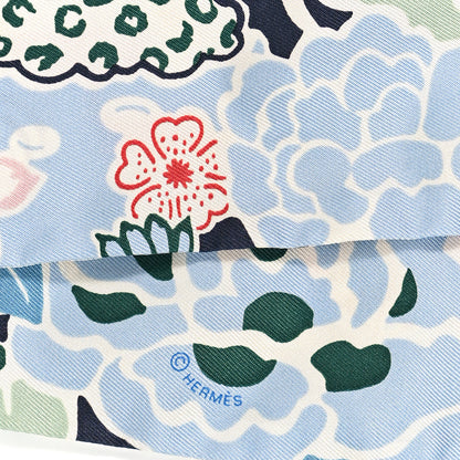 Hermes Silk Bingata Twilly Bleu Ciel Vert Rose 4 of 4