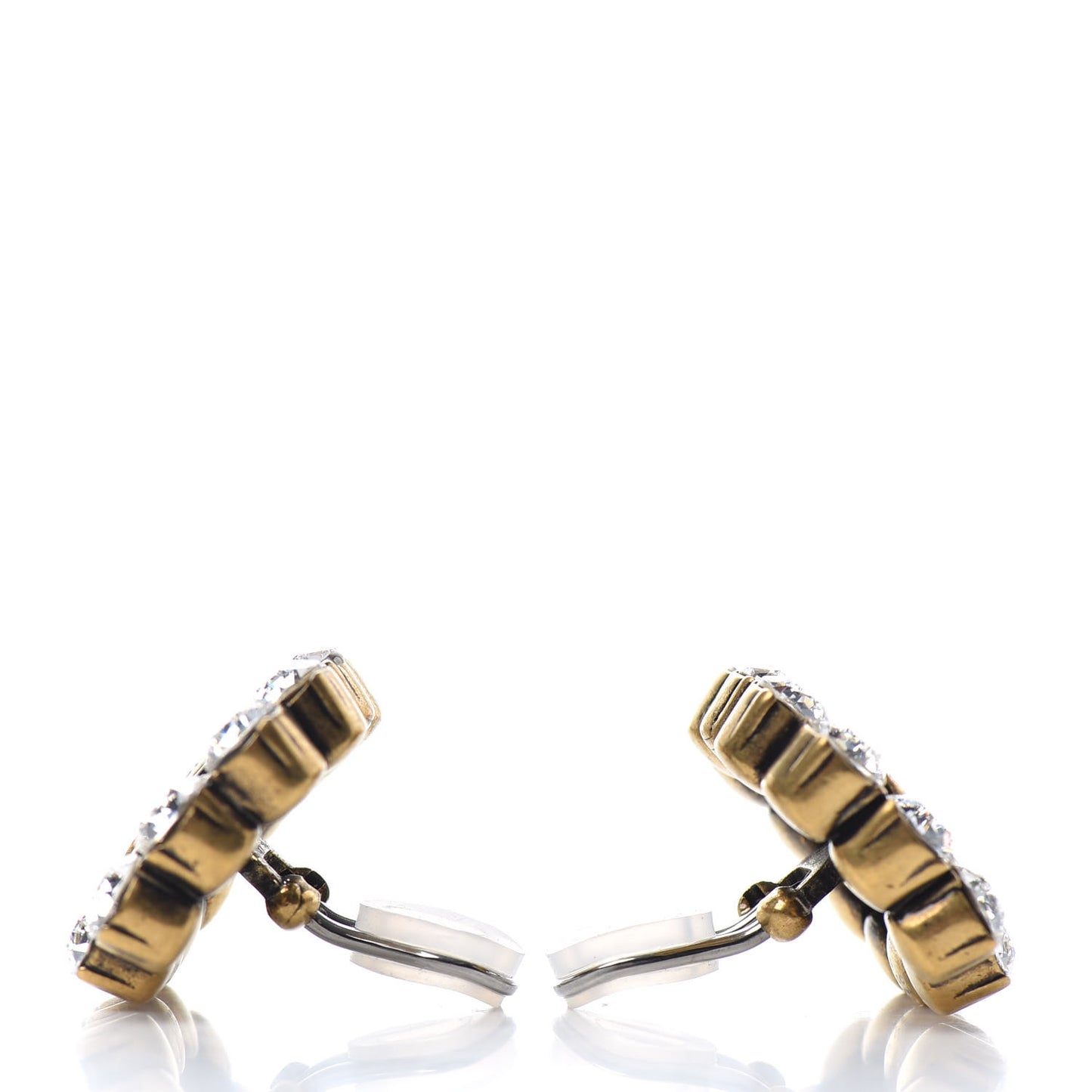 Metal Crystal Double G Clip On Earrings Aged Gold