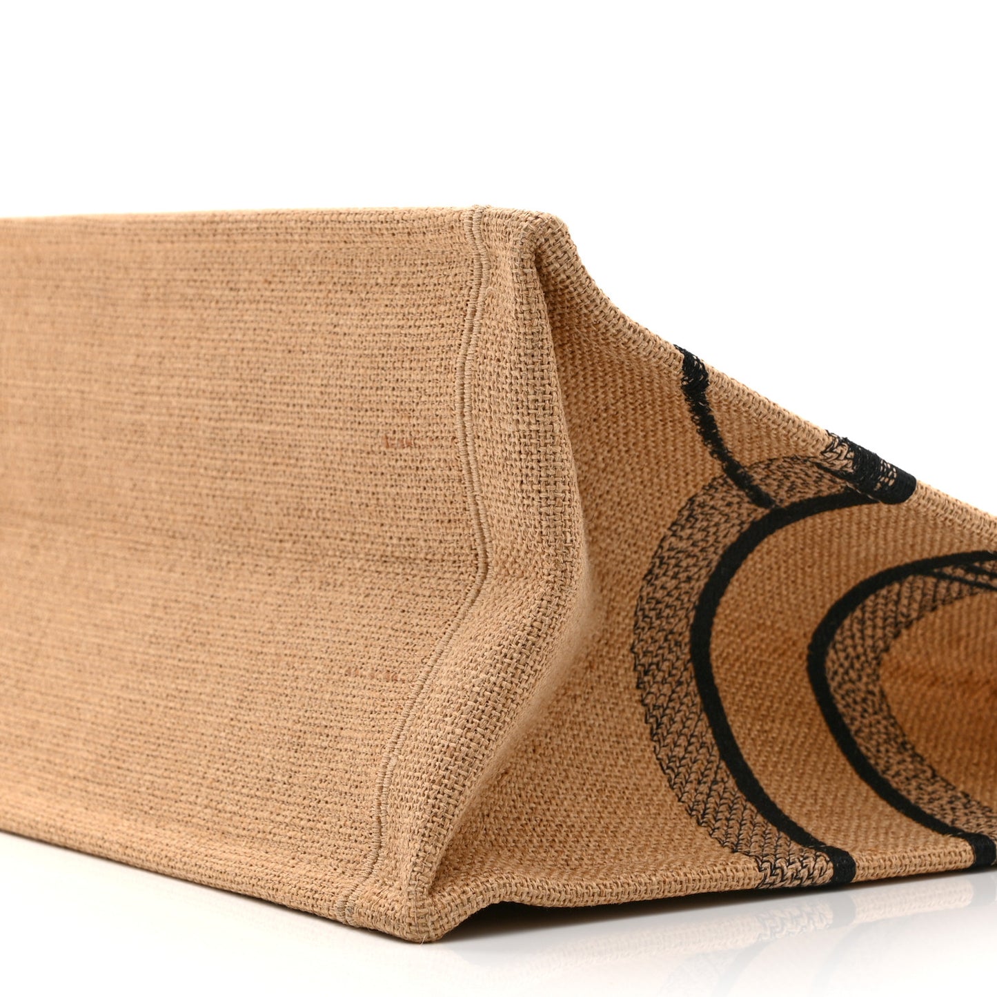 Canvas Jute Embroidered Medium Book Tote Black Beige