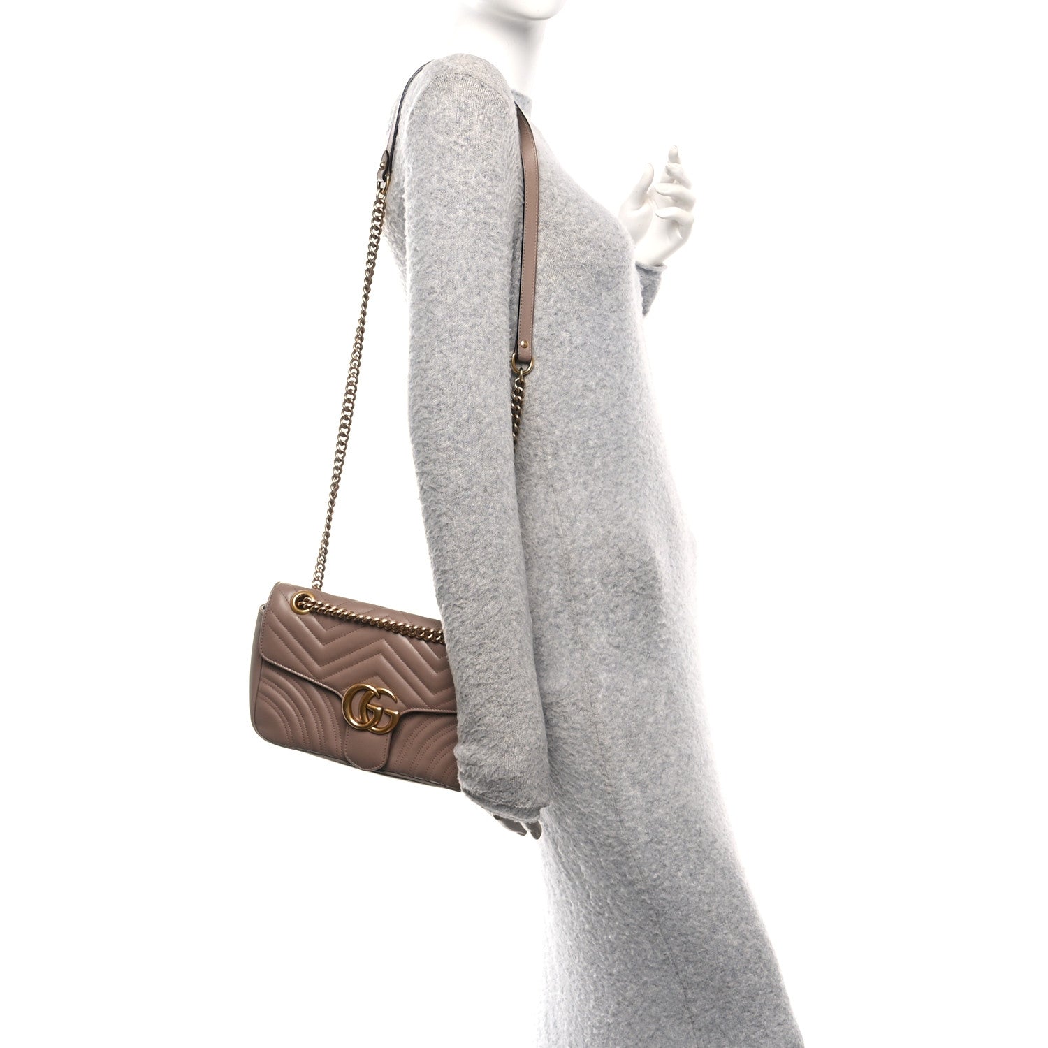 Gucci Calfskin Matelasse Small GG Marmont Shoulder Bag Porcelain Rose 2 of 11