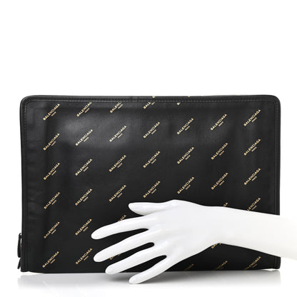Balenciaga Agneau Allover Logo Pouch Black 2 of 9