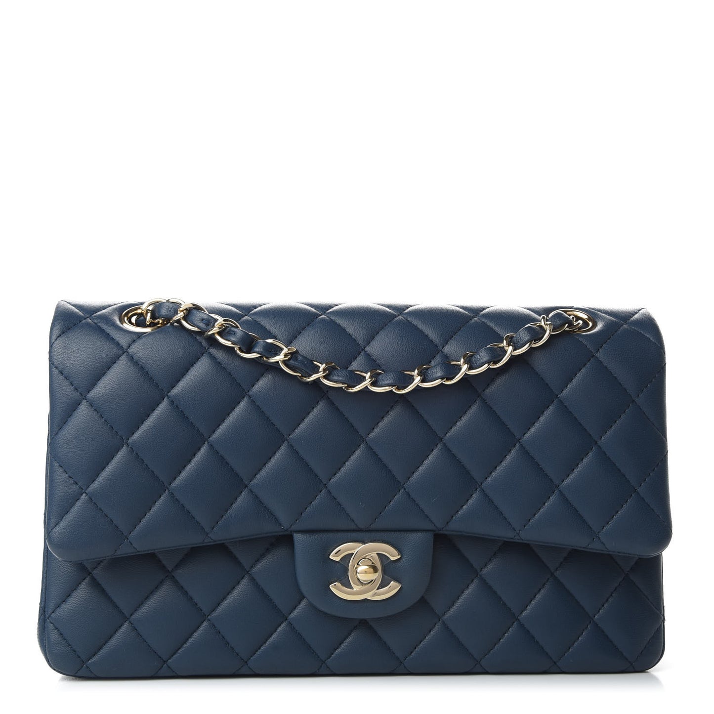 Lambskin Quilted Medium Double Flap Blue
