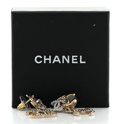 Chanel Crystal Pearl Double CC Drop Earrings Gold Silver 5 of 5