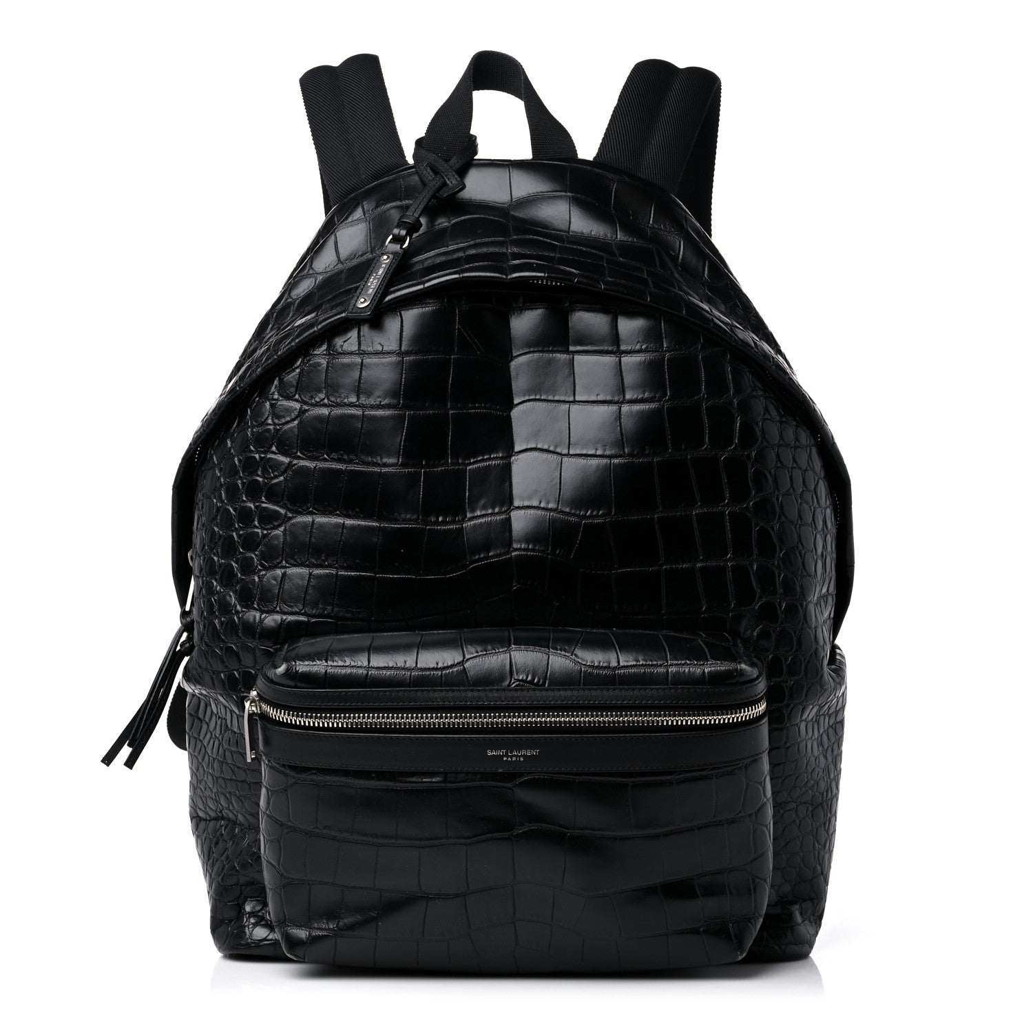 Saint Laurent Calfskin Crocodile Embossed City Backpack Black 1 of 16