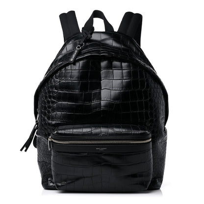 Saint Laurent Calfskin Crocodile Embossed City Backpack Black 1 of 16