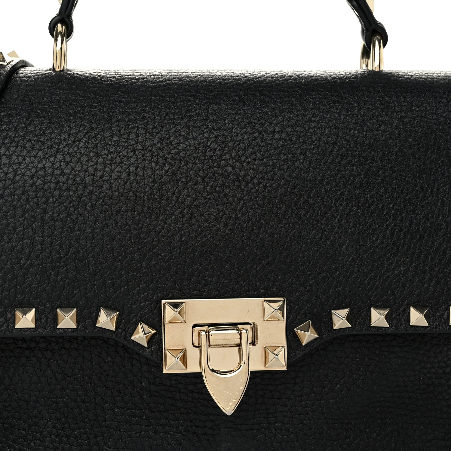 Valentino Garavani Pebbled Calfskin Rockstud Single Handle Flap Bag Black 7 of 9