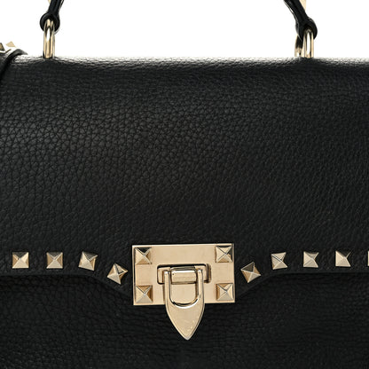 Valentino Garavani Pebbled Calfskin Rockstud Single Handle Flap Bag Black 7 of 9