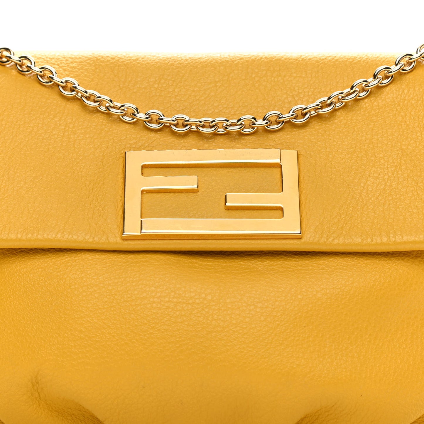 Vitello Flamingo Fendista Pouchette Crossbody Bag Yellow