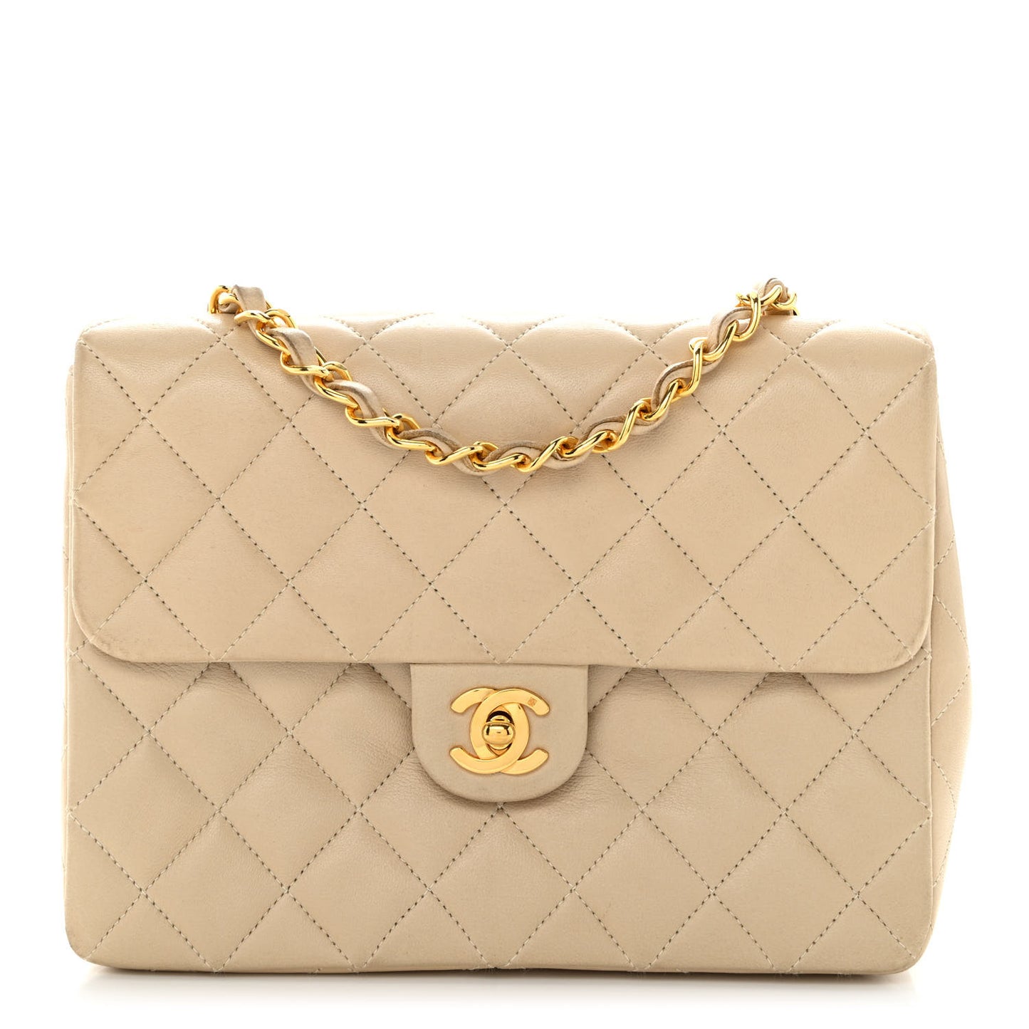 Lambskin Quilted Small Single Flap Beige