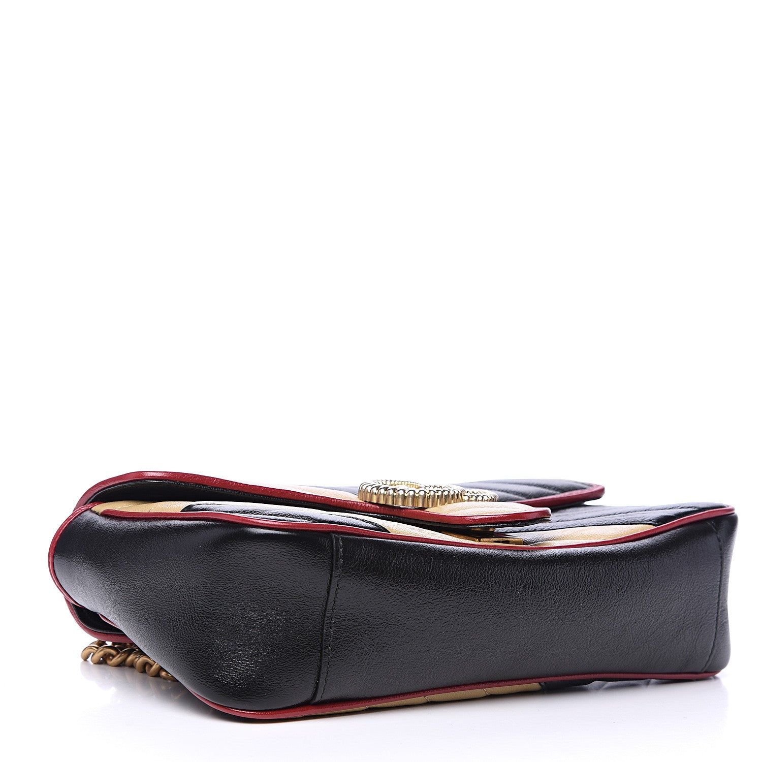 Gucci Vintage Effect Calfskin Matelasse Diagonal Striped Small Torchon GG Marmont Shoulder Bag Black Beige 3 of 7