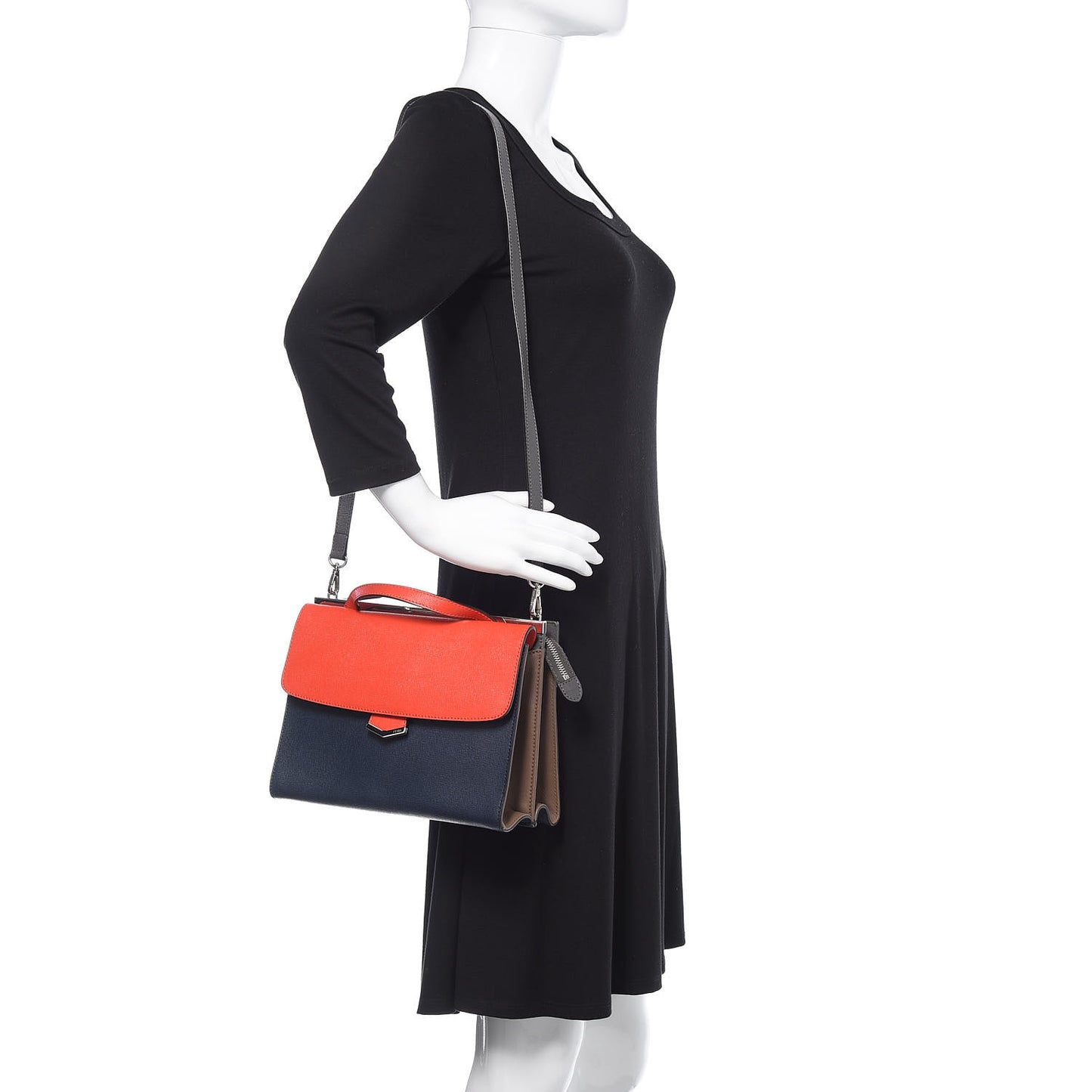 Vitello Elite Flamingo Colorblock Demi Jour Shoulder Bag Papavero Multicolor Asfalto