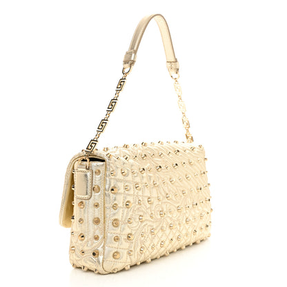 Versace Metallic Nappa Barocco Quilted Studded Calliope Vanitas Shoulder Bag Gold 3 of 9